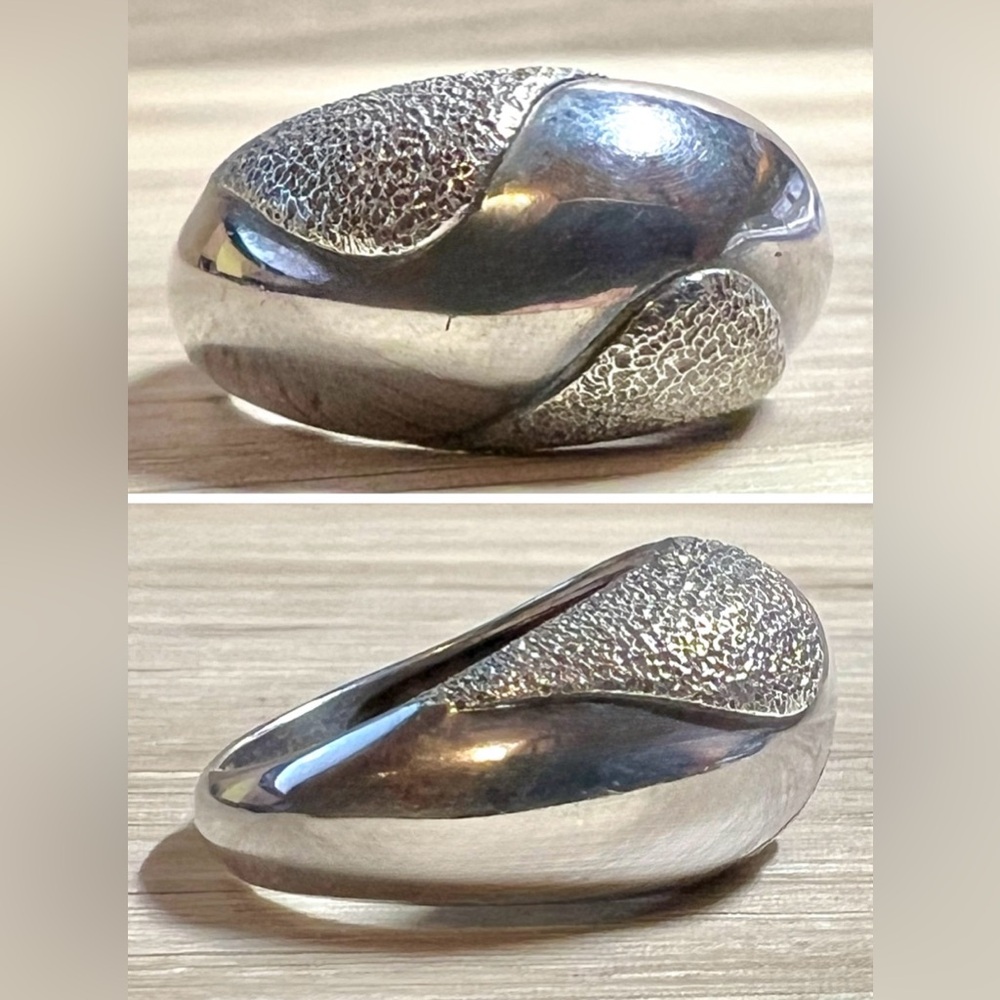 Designer Signed S&G Sterling Silver Textured Stardust Dome Ring, Size 6,  7.4g
